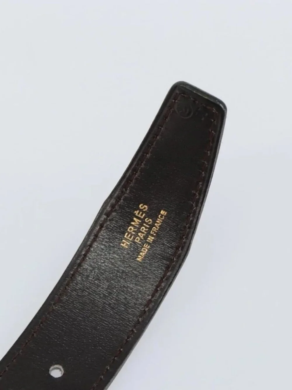 HERMES Belt Leather 44.5" Black Gold Auth - Picture 9 of 11